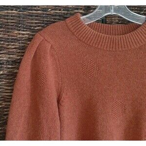 Madewell Eaton Dotted Knit Puff Sleeve Wool Sweater Women's Medium Burnt Orange